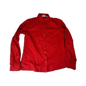 Lady Manhattan Shirt Red Black Polka Dot Long Sleeve Button Up Women's Top M